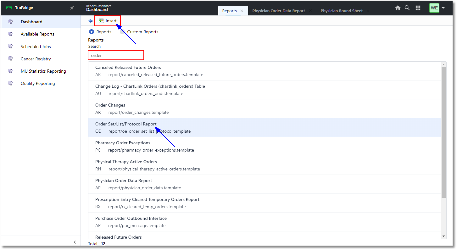 order set list protocol web client