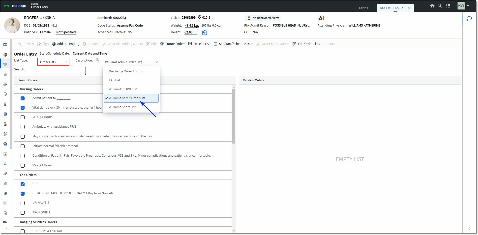 order list web client
