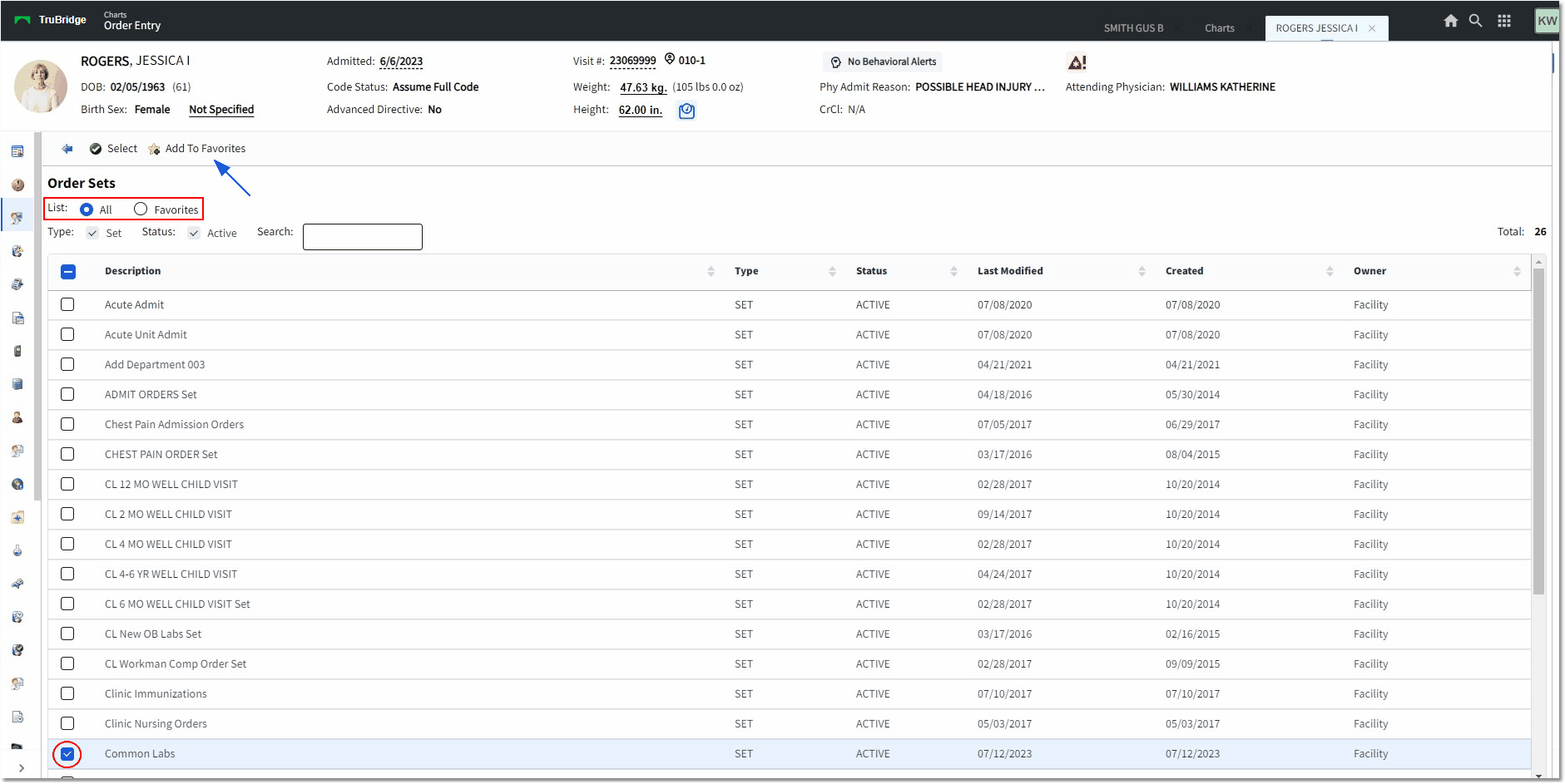 order set favorites web client