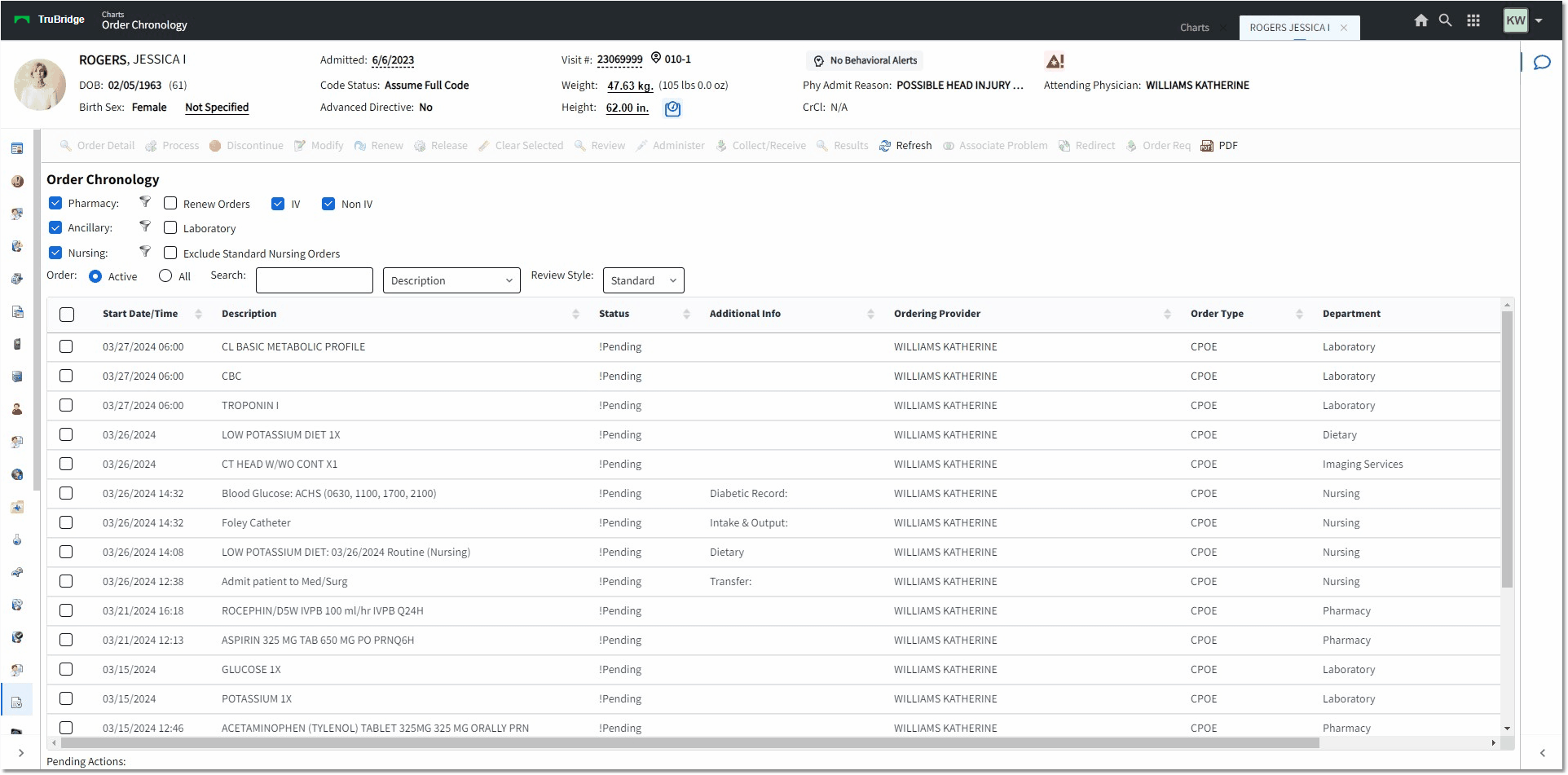order chronology web client