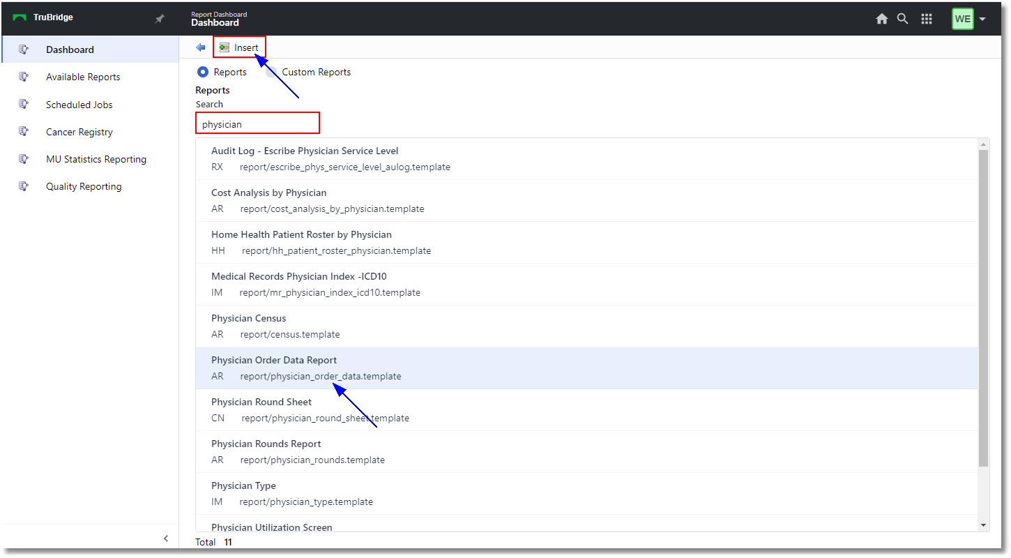 report dashboard web client