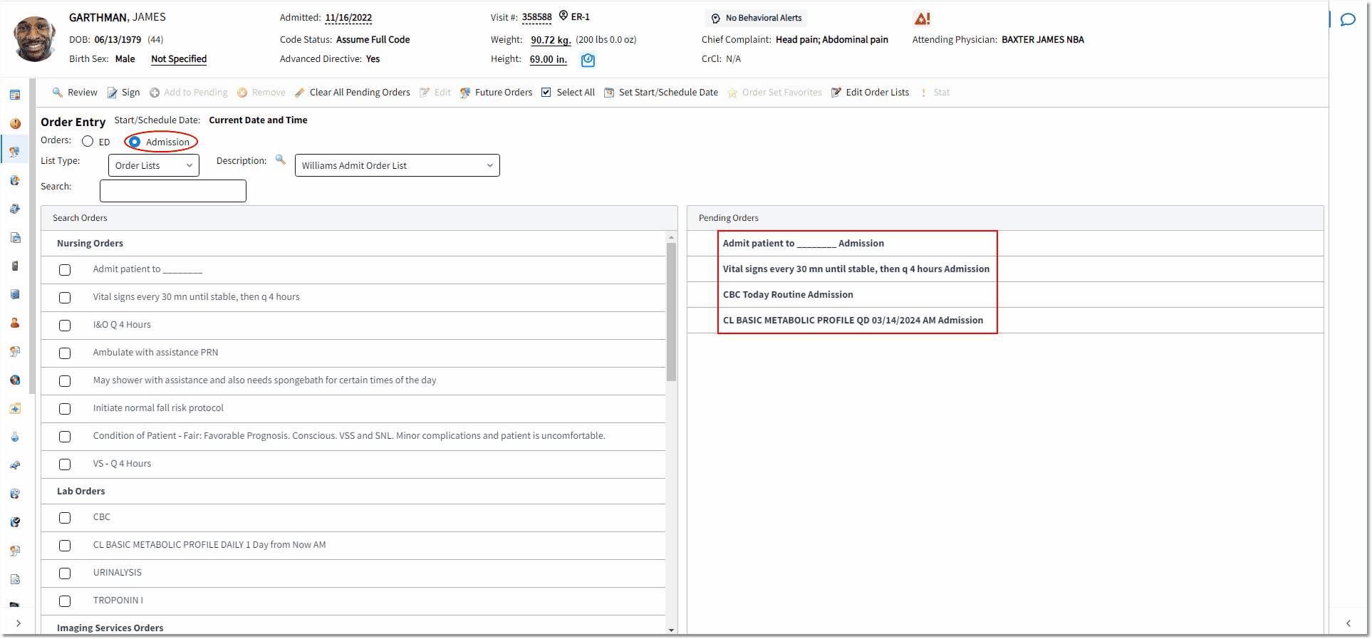 admission orders web client