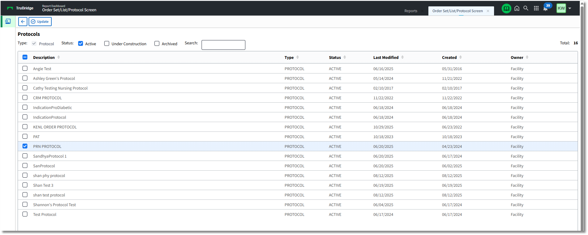 order set list protocol screen 6 protocols