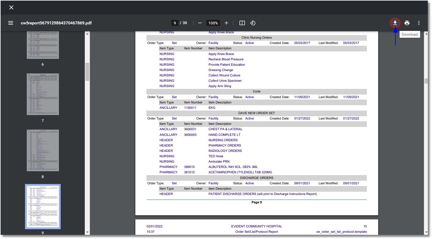 order set list protocol report web client pdf
