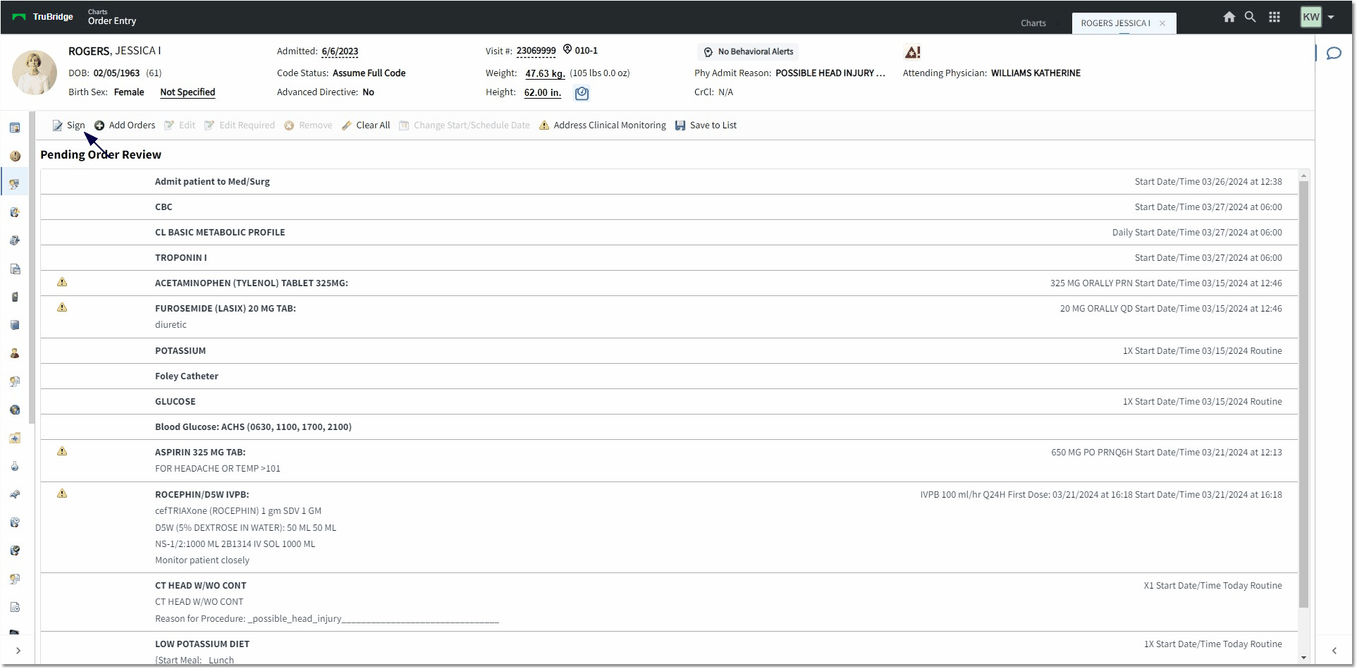 sign from pending orders web client