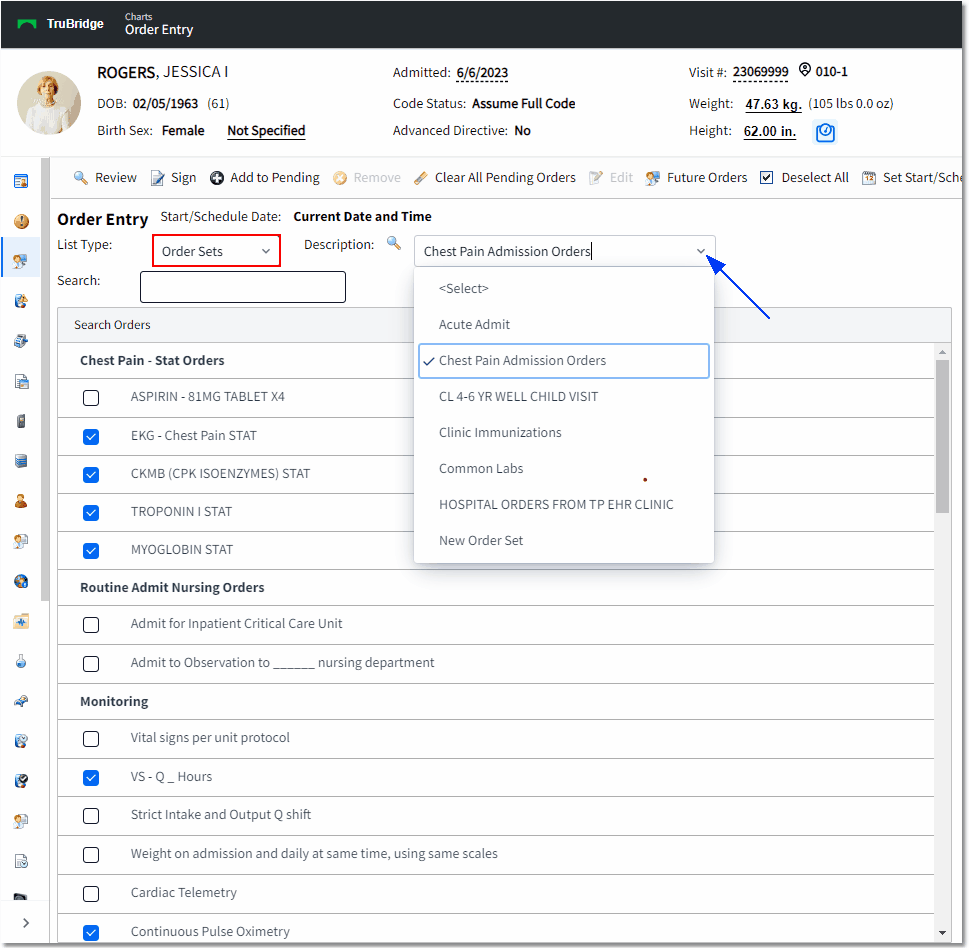 order set web client