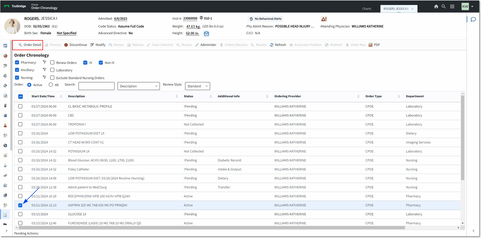 order chronology med web client
