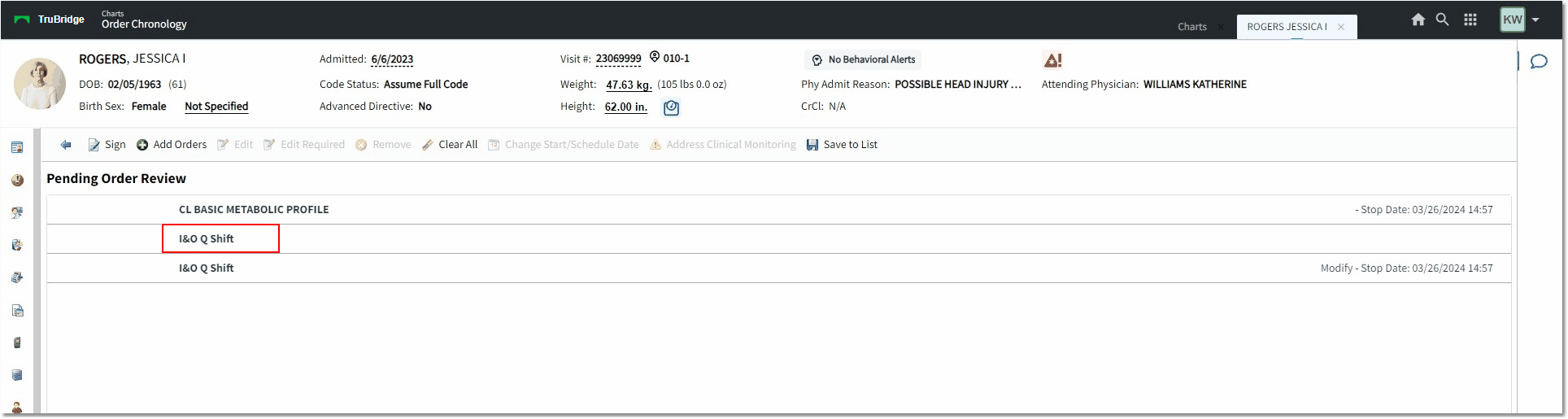 order chronology pending order review