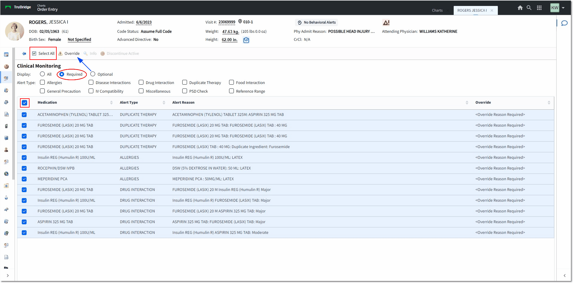 clinical monitoring override web client