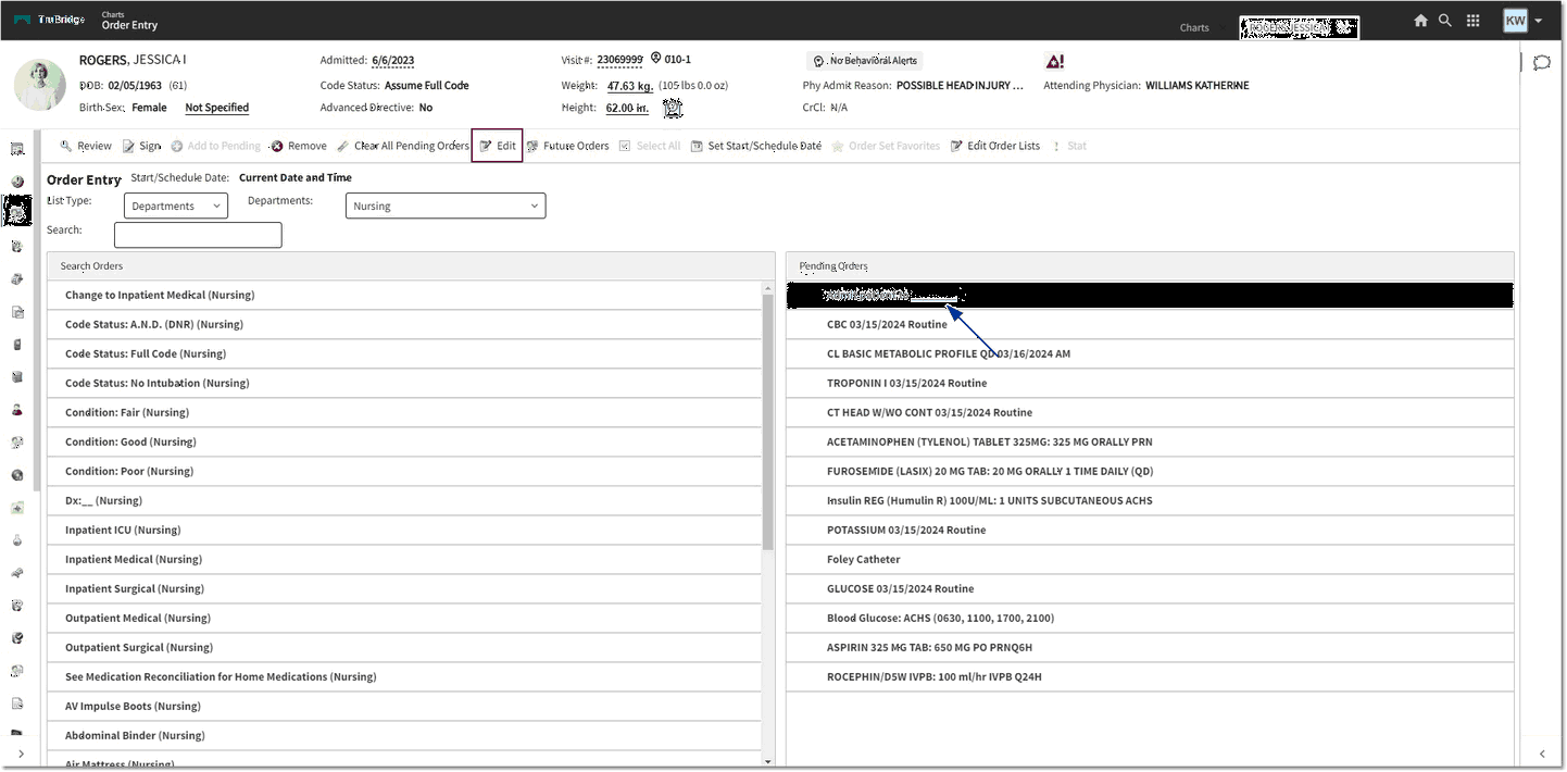 pending order edit web client