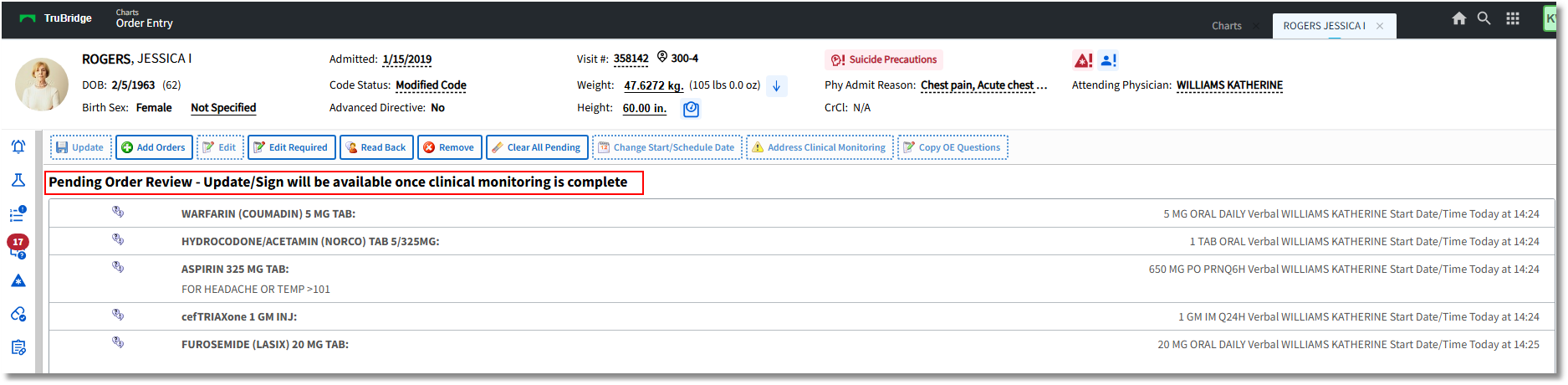pending order review clinical monitoring