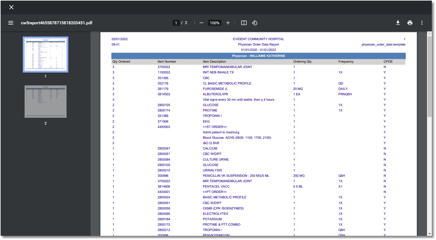 phys order data report web client