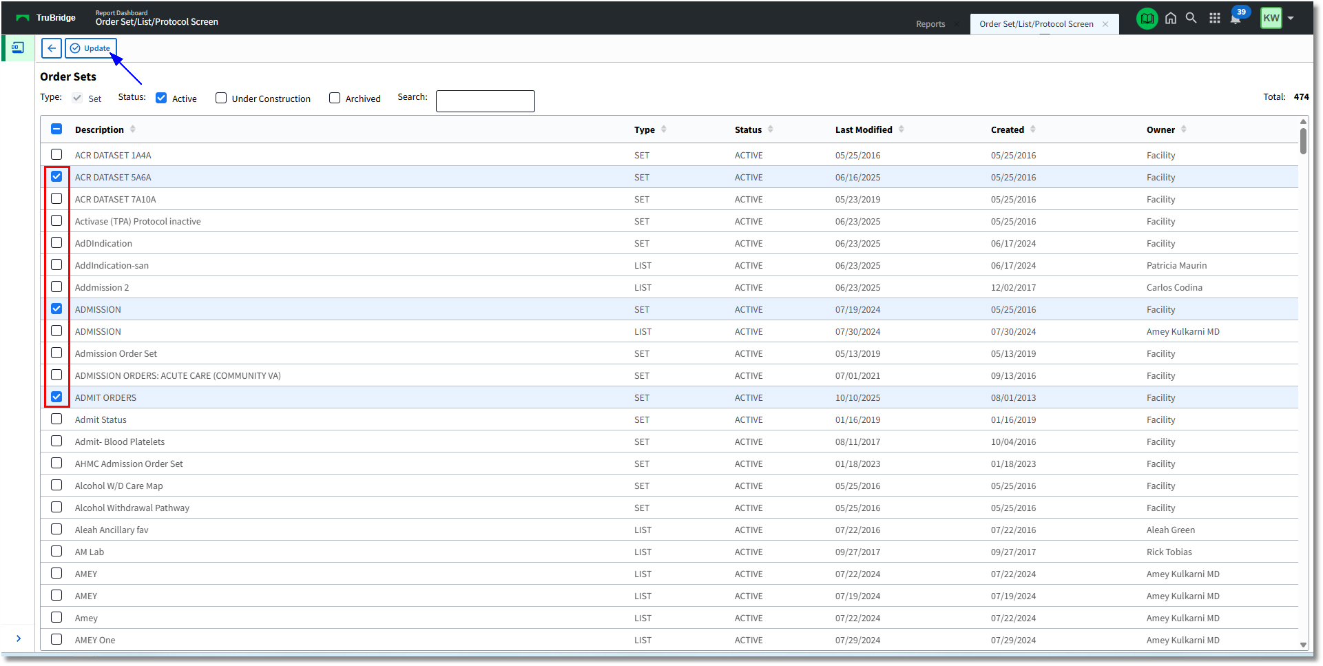 order set list protocol screen 2