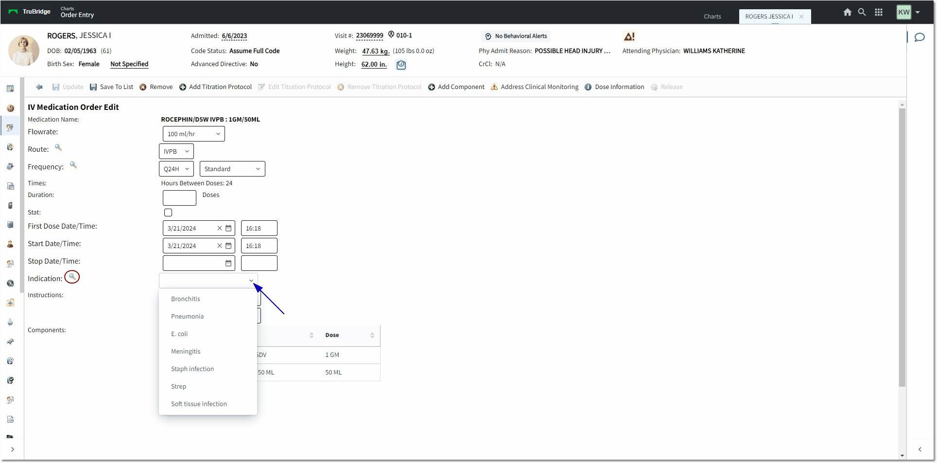 iv med indication web client