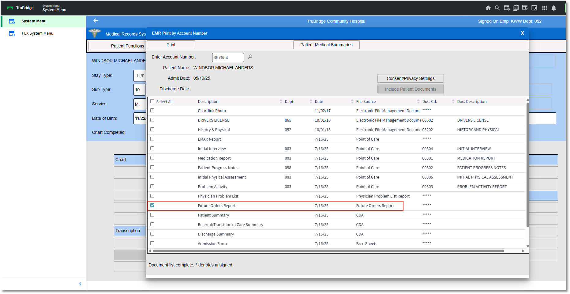 print emr future orders