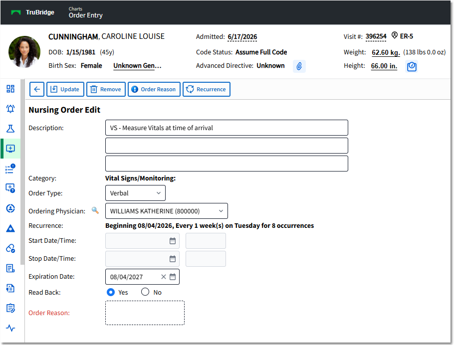 nursing order edit nursing view