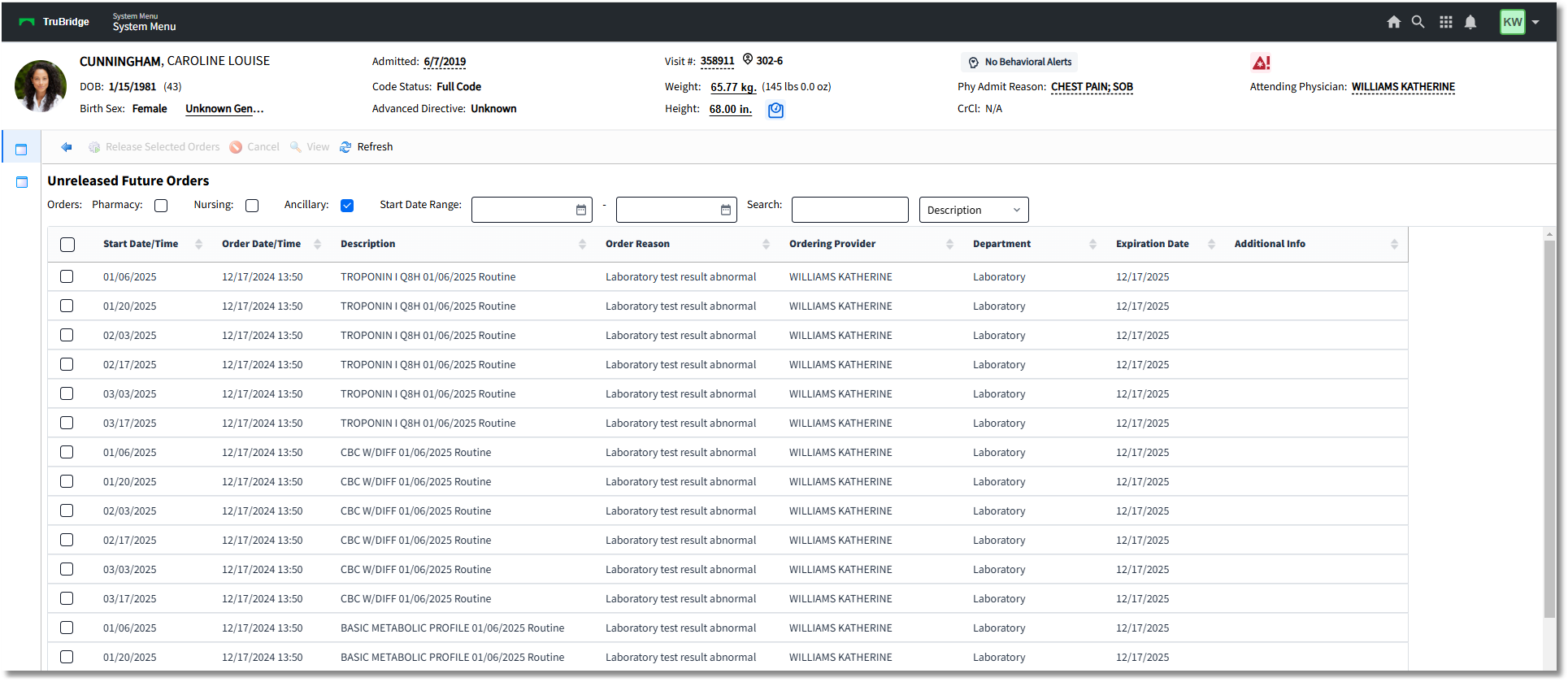 release selected orders department