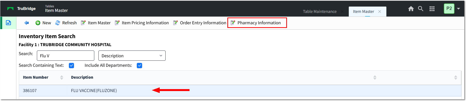 Inventory Item Search Selection