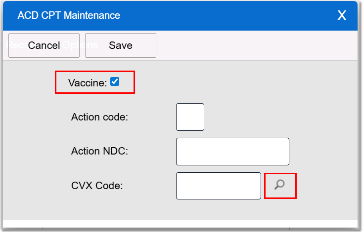 ACD CPT Maintenance screen