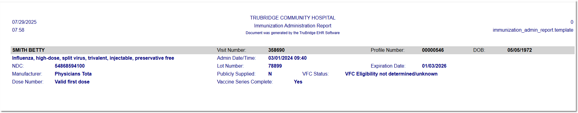 Imm Admin Report