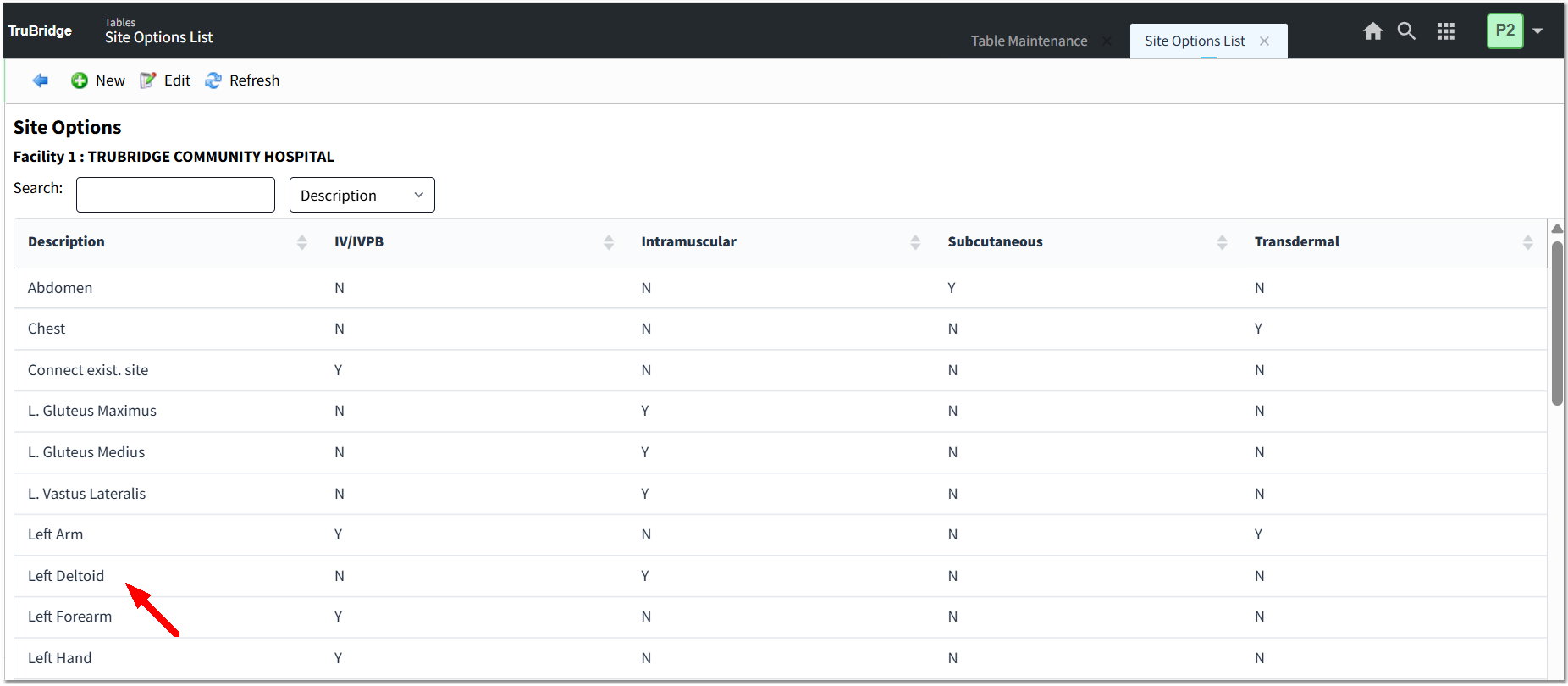 Site Options Table