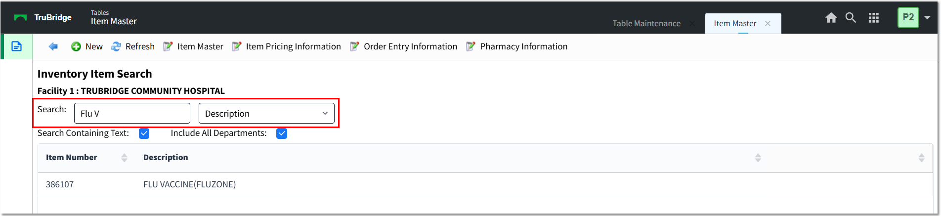 Inventory Item Search Narrow List
