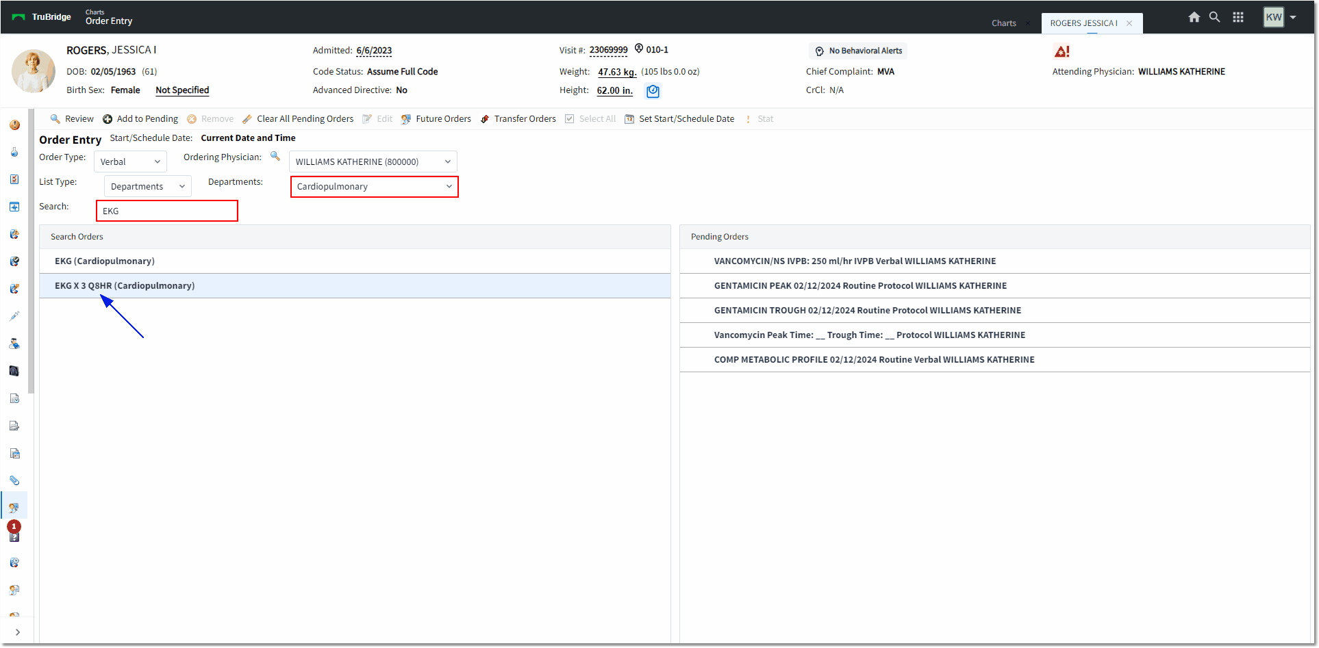 ancillary order web client department search