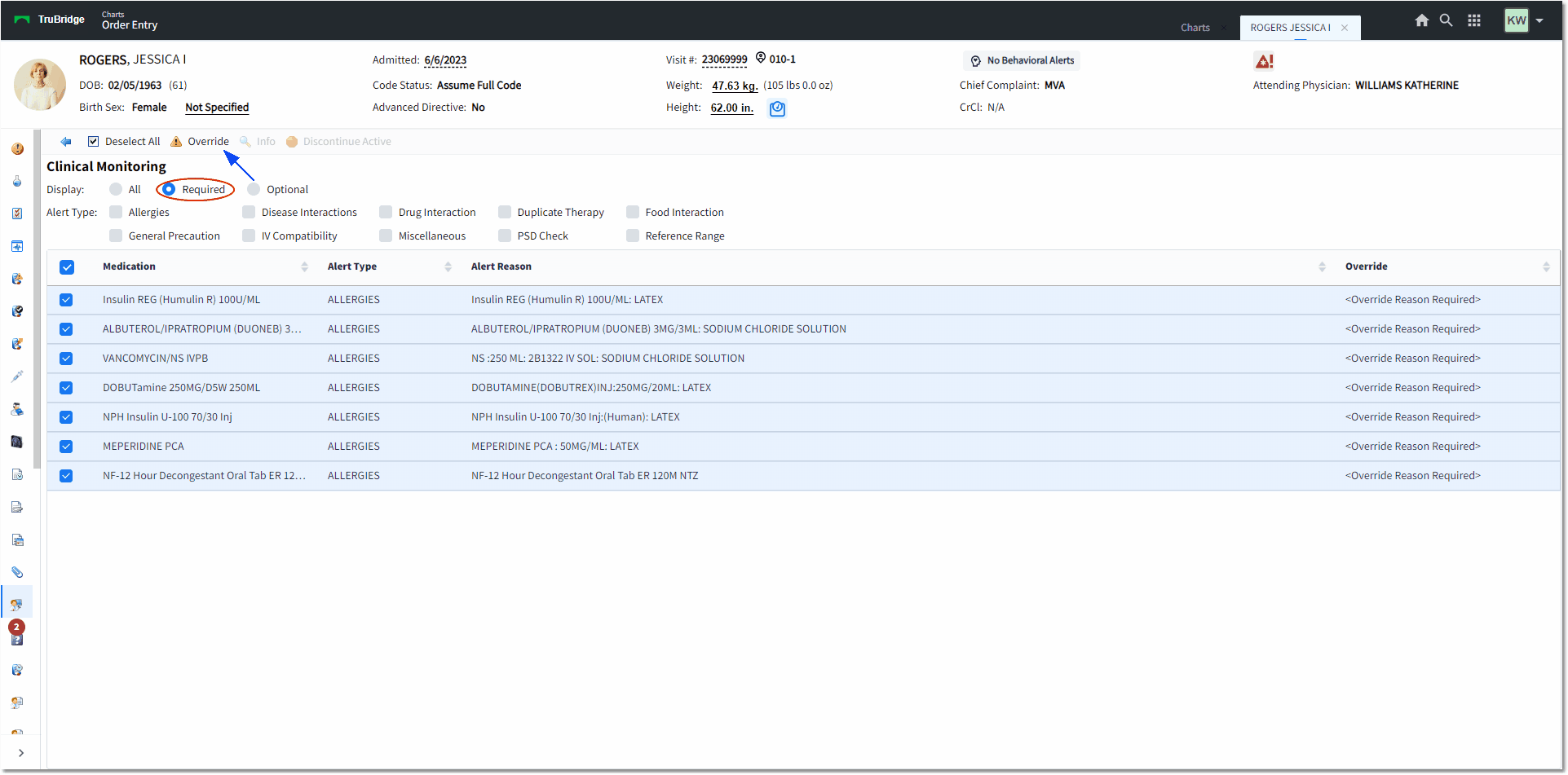 clinical monitoring override