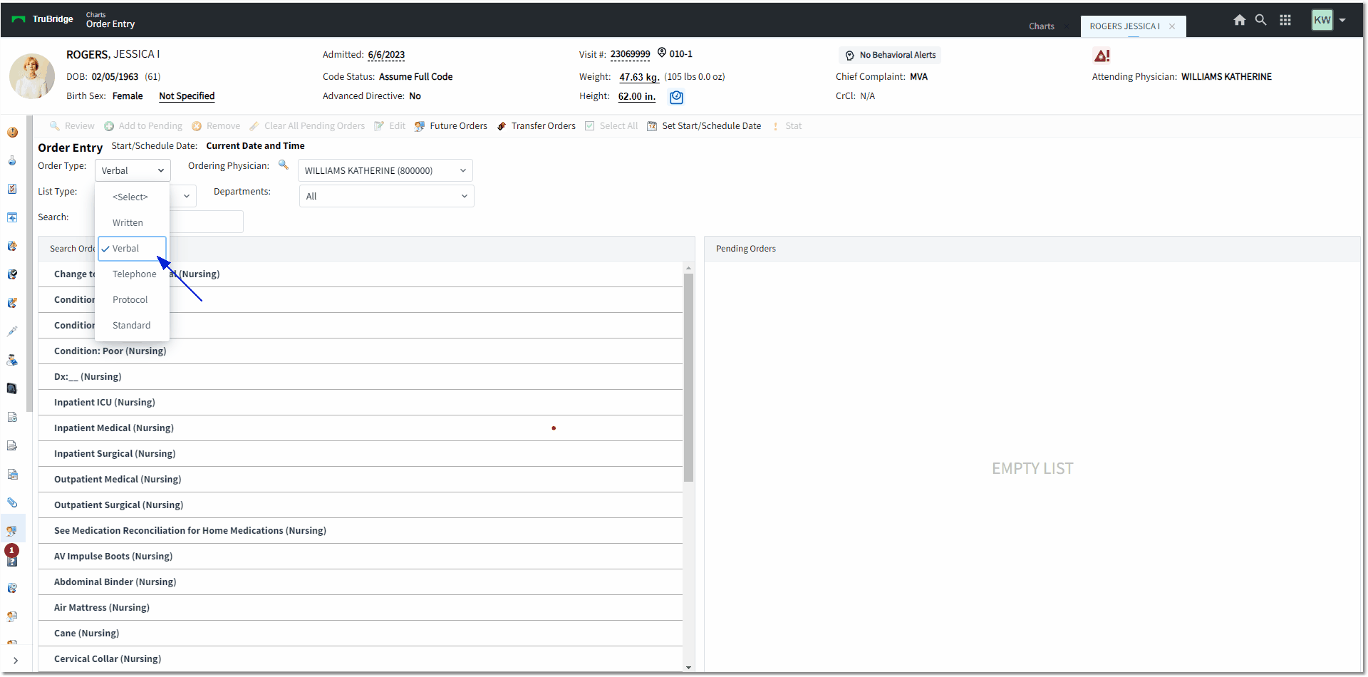 order type web client