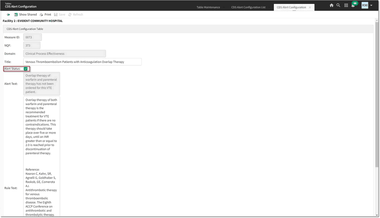 cds config table