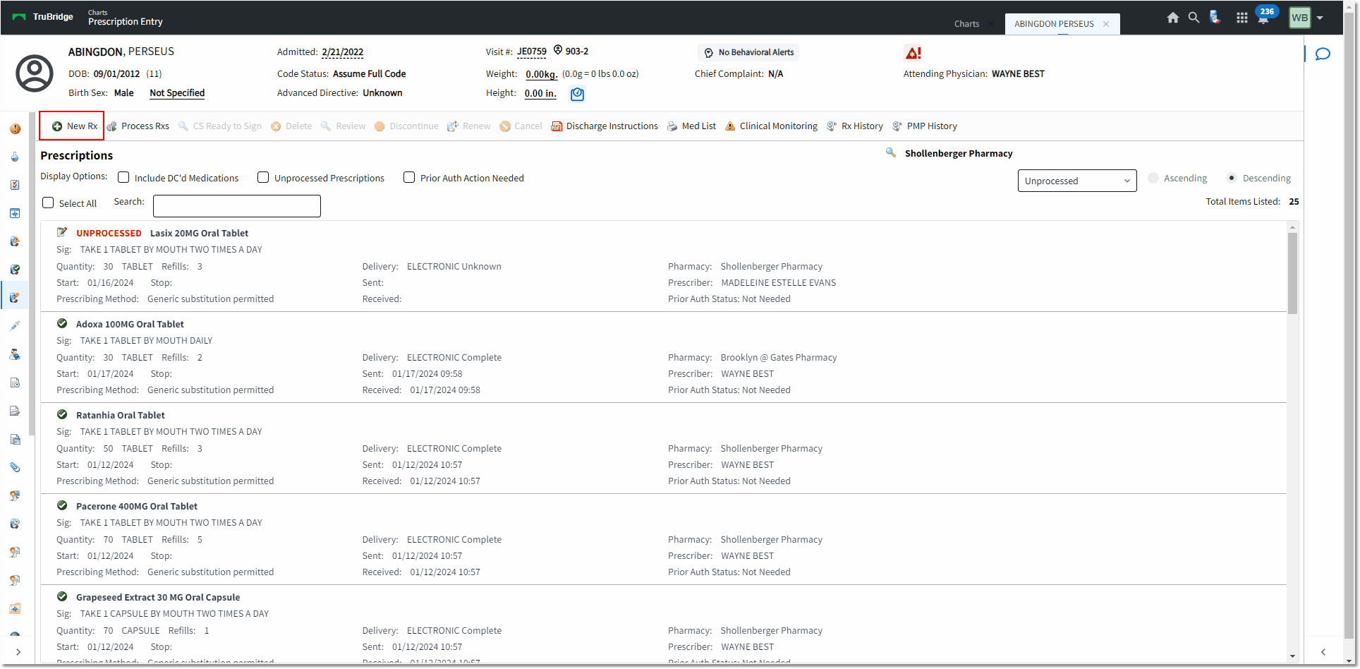 web client prescription entry