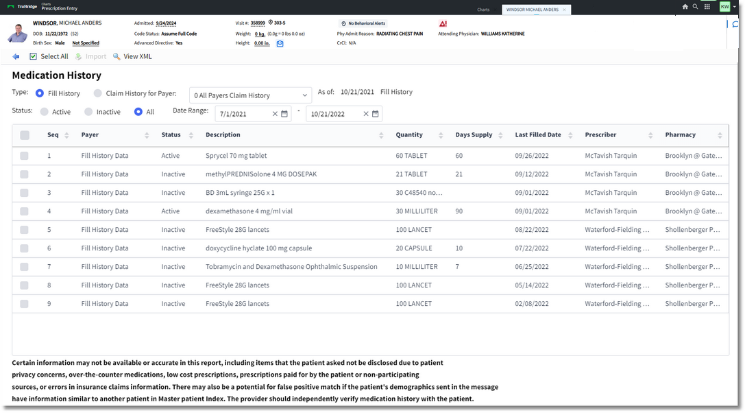 rx entry fill history